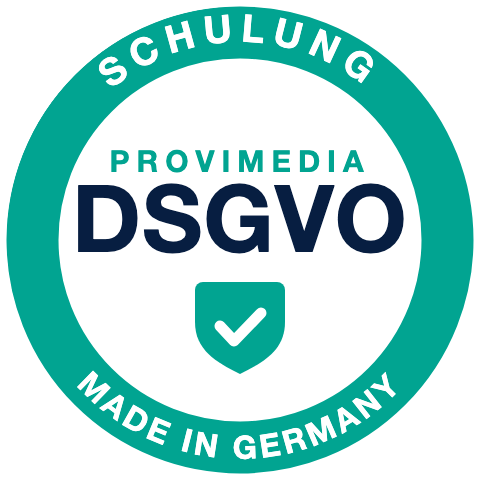 Provimedia DSGVO Schulung Siegel, Made in Germany